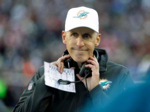 Miami Dolphins head coach Joe Philbin watches the action against the New England Patriots from the sideline in the first half of an NFL football game Sunday, Dec. 14, 2014, in Foxborough, Mass. (AP Photo/Steven Senne)